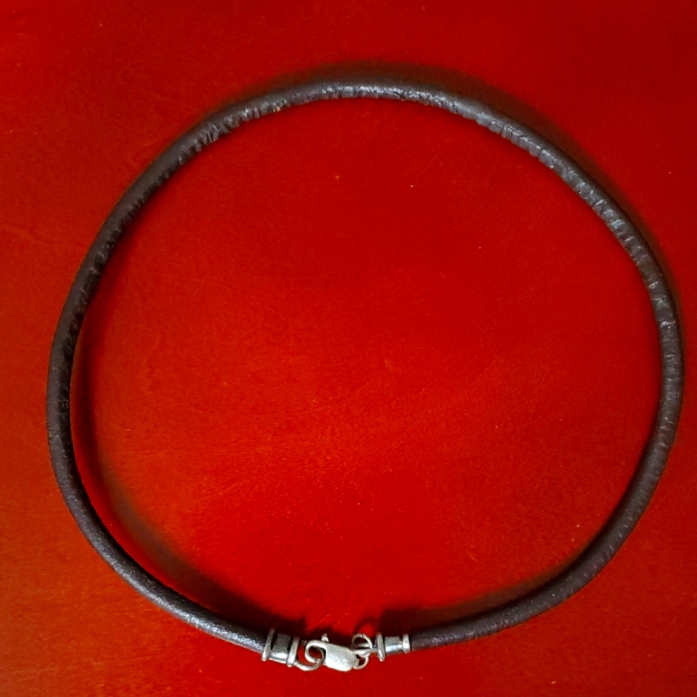 Dark Brown Leather Necklace with Silver Clasp 925°